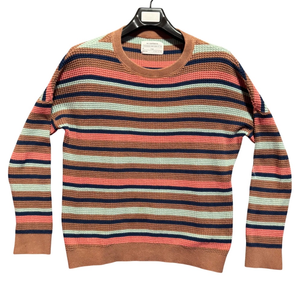 REI Co-op Striped Waffle Knit Sweater Large A Wilderness Wallace Lake Cabin
